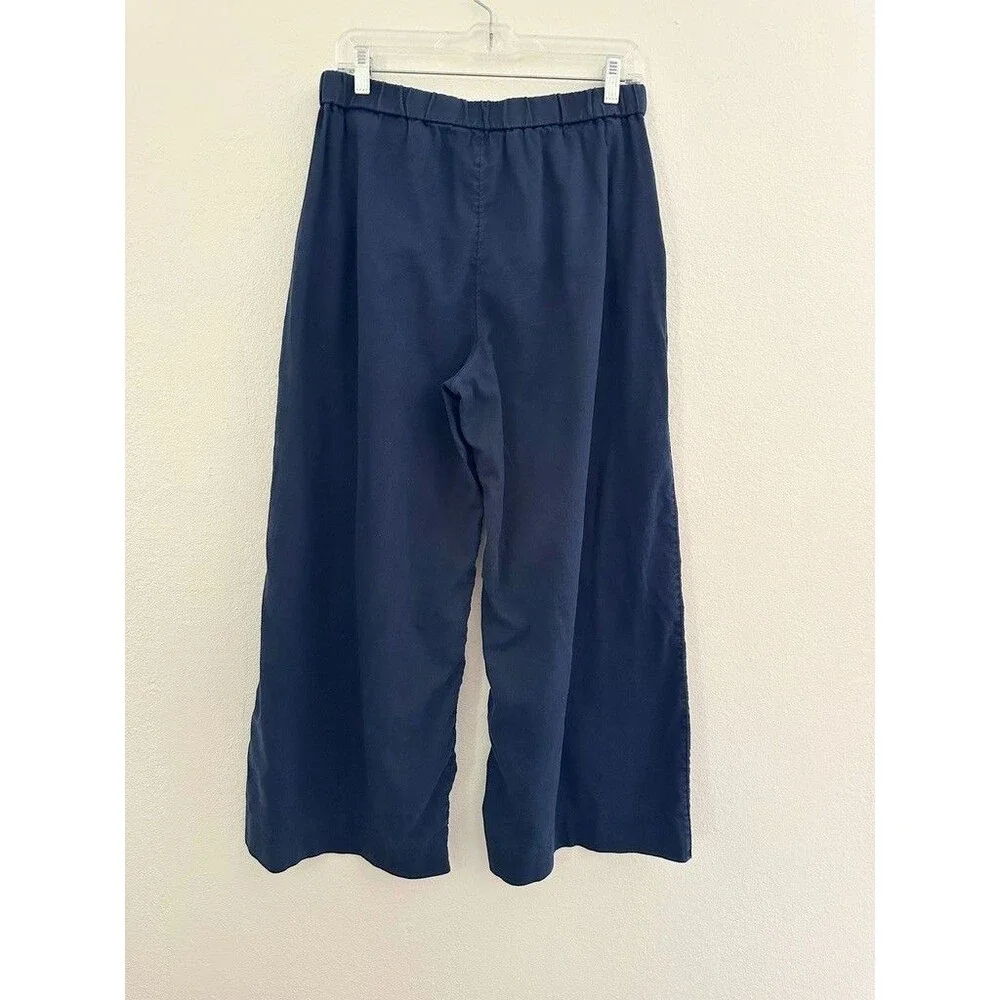 Banana Republic High Rise Linen Cotton Wide Leg Trouser Pants Prep Navy Blue 8P